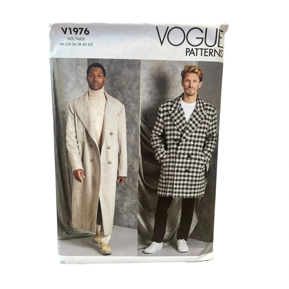 Vogue V1976 Men's Double Breasted Coat‎ AA 34-42 Two Lengths